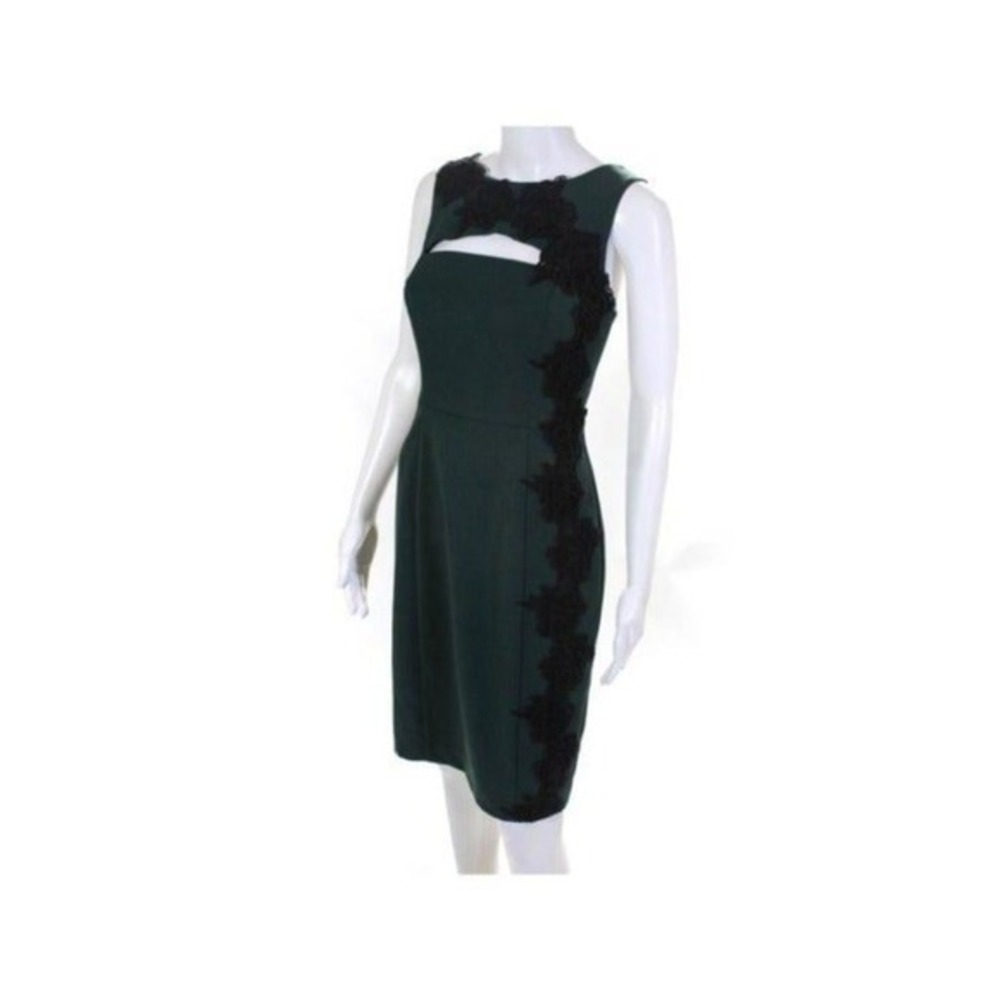 Black Halo Womens Crochet Detail Cut Out Dress Green Black Size 4